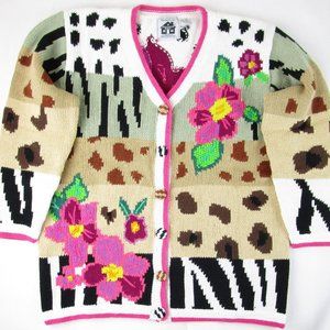 NEW Storybook Knits (HSN) Colorful Floral Cardigan Sweater, Medium